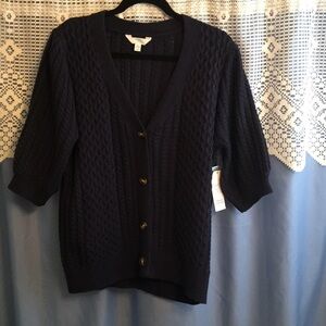 Women's New Navy Cable-Textured Button Cardigan Sweater